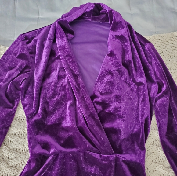 HOUSE OF HARLOW 1960 Purple Velvet Surplice Long Sleeve Stunning Bodysuit - Picture 6 of 8